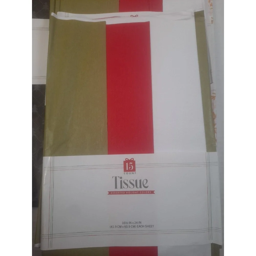225‎ Tissue Paper Sheets White Red Olive Green Black With Trees Green Peach Gold